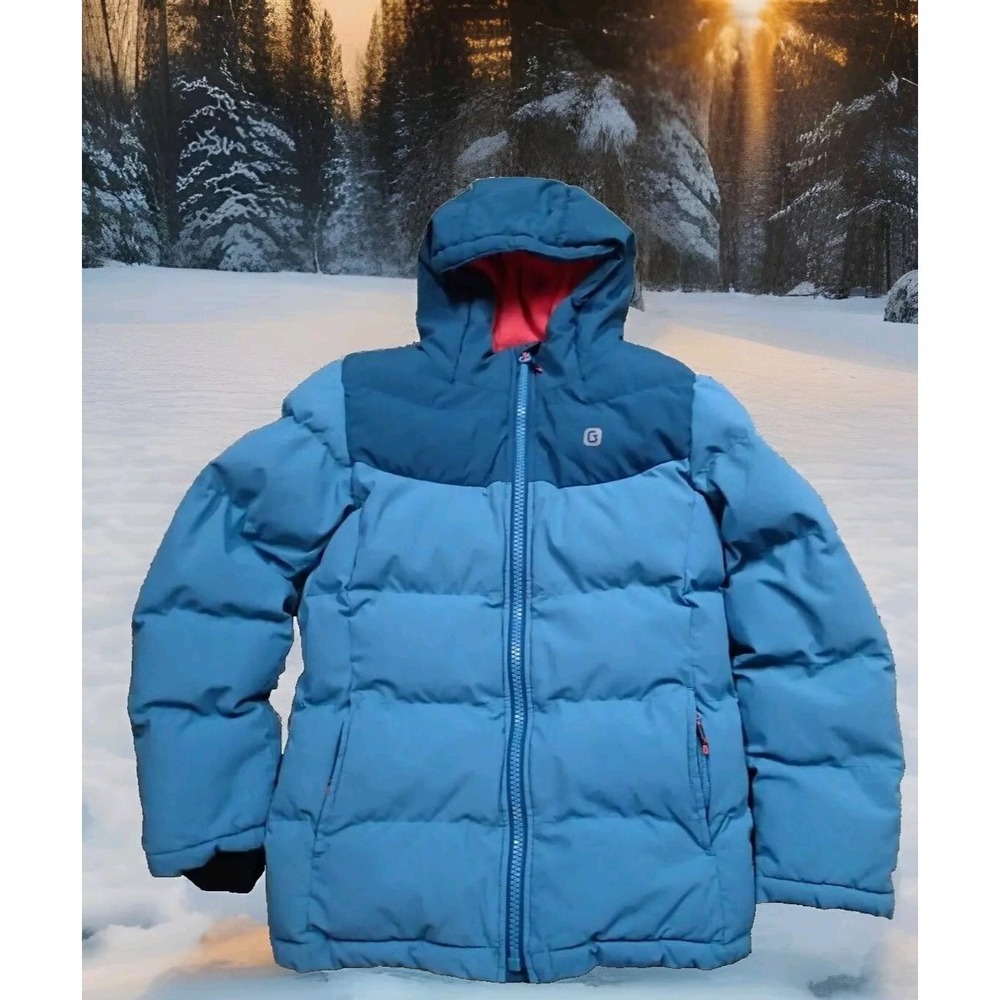 Gusti Winter Puffer Jacket Girls Size 10 Blue Excellent Fleece Lined Hooded Snow